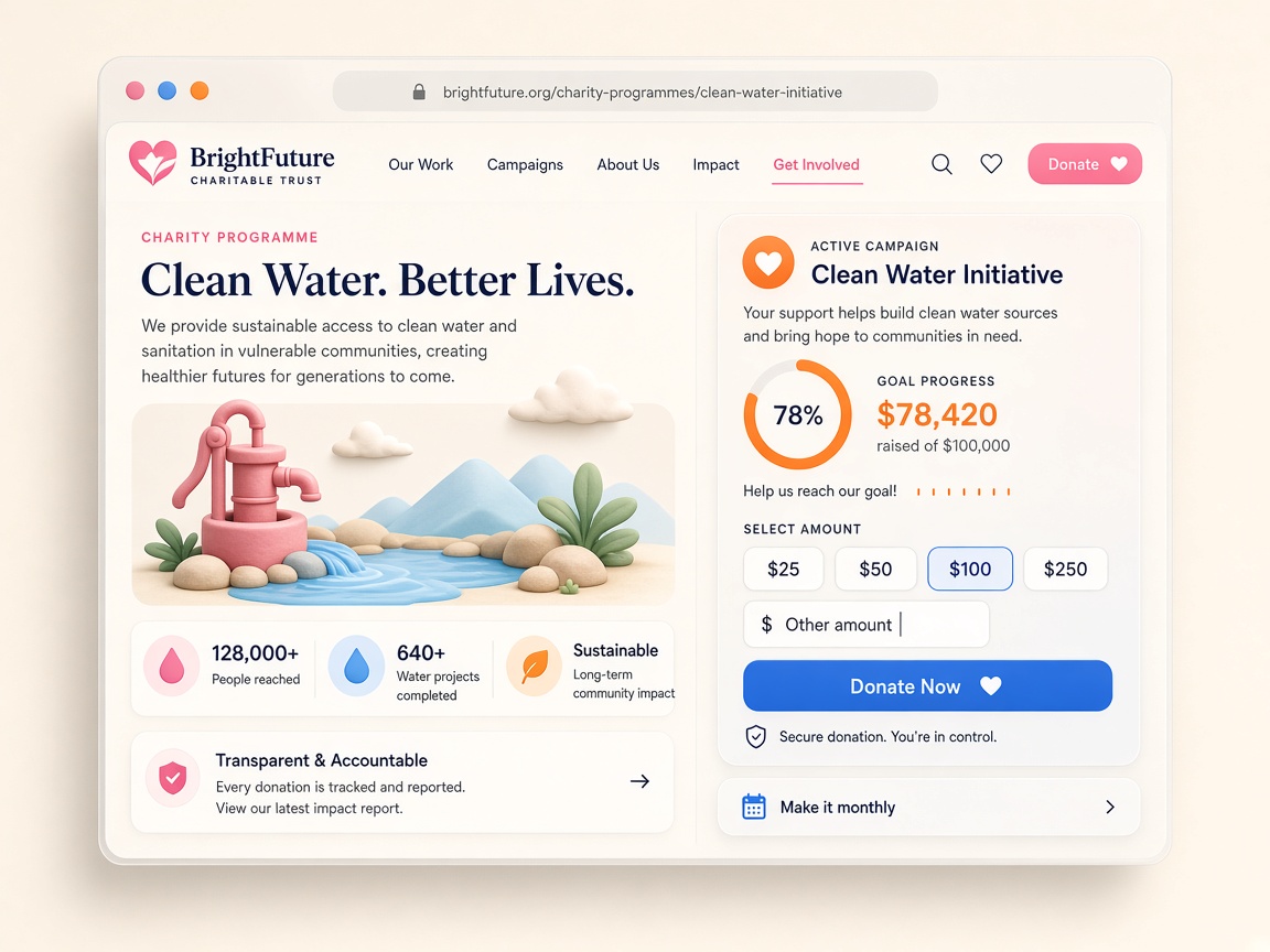 A charity programme page with a branded donate campaign