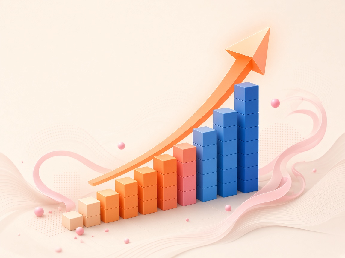 Growth as stacked cubes and a rising curve