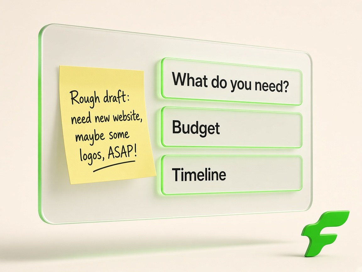 Fetchitt intake: a sticky-note need next to structured questions